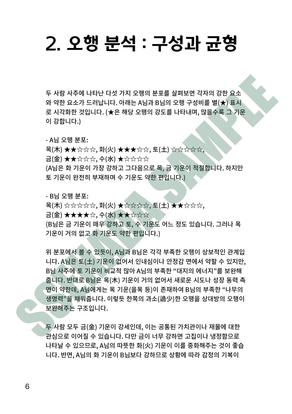 커플 궁합 보고서 샘플 – 오행분석