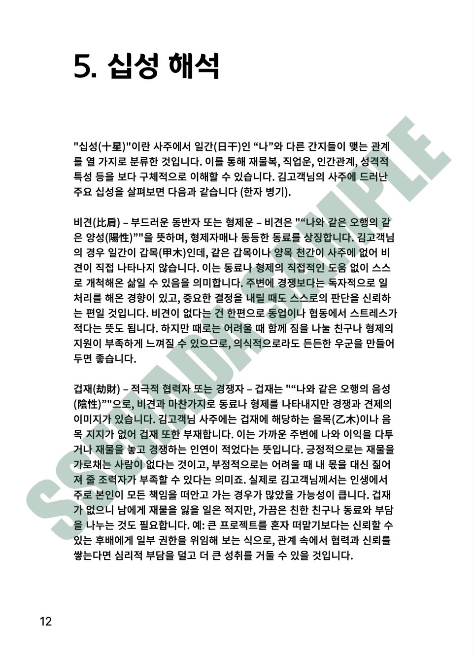 평생운세 보고서 샘플 – 십성 해석